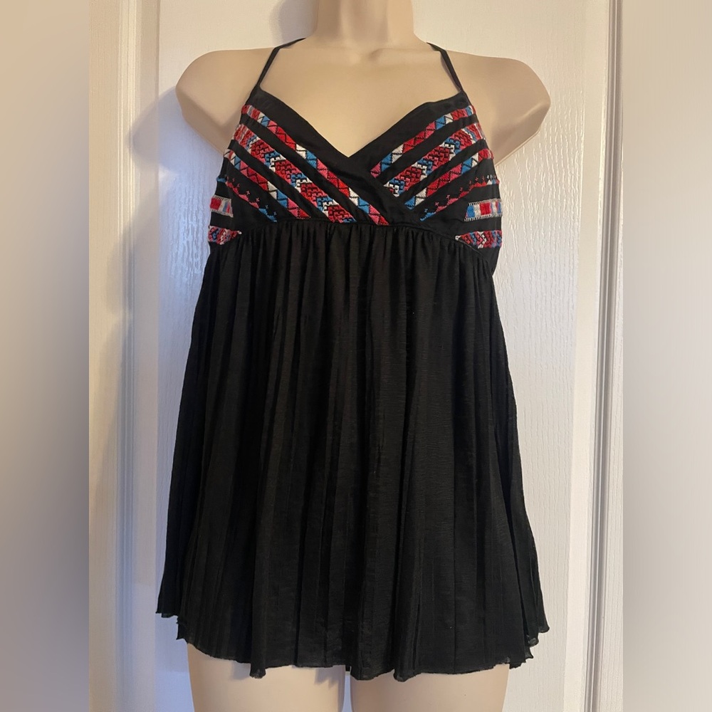 American Eagle Outfitters Aztec Embroidered Baby Doll Peplum Top M Y2K Western‎